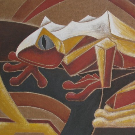 Acrylbild eine stilisierten Frosches in Braun und Gelb-Tönen